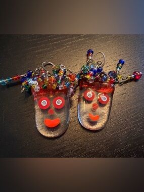 Whimsical Beaded Face Dangle Earrings – Colorful Statement Art Jewelry